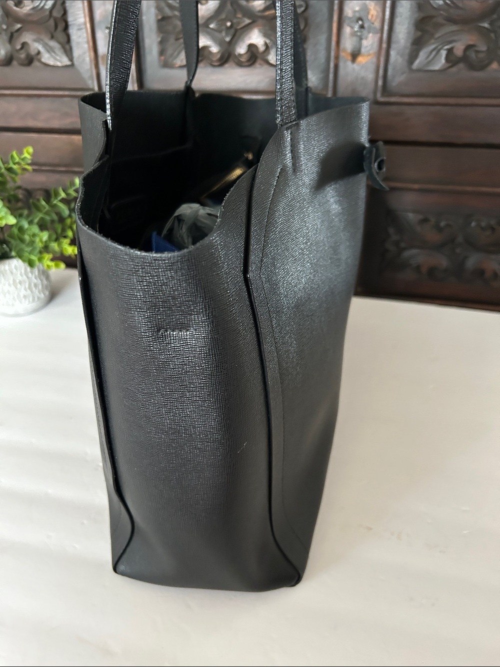 Furla Black Leather Tote with Subtle Logo - Picture 7 of 15